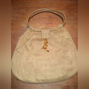 Light Brown Glow for JLO Faux Suede Hand Bag, Two Handles, Orange Lining